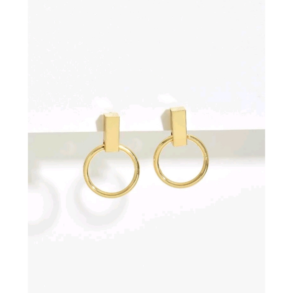 Anthropologie Minimalist Gold Swinging Hoop and Bar Earrings